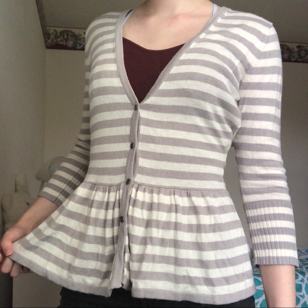 Merona Gray Striped Peplum Cardigan